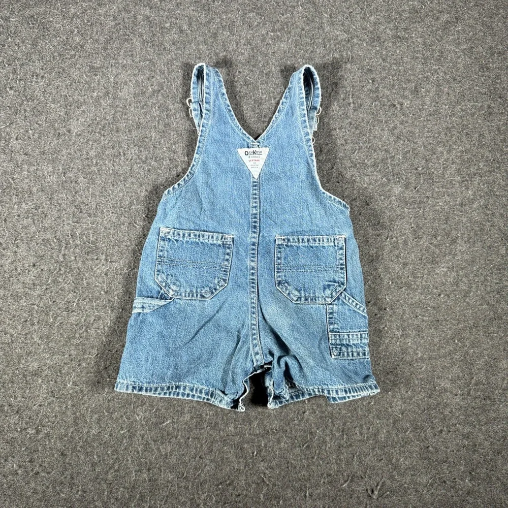 OshKosh B'Gosh Vintage Blue Denim Shortalls Vestbak Baby Size LG 100% Cotton